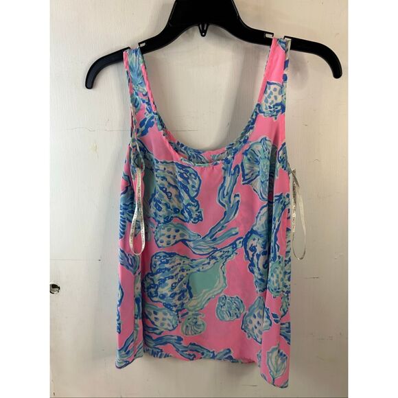 Lilly Pulitzer xs silk tank pink blue seashell - Picture 3 of 7